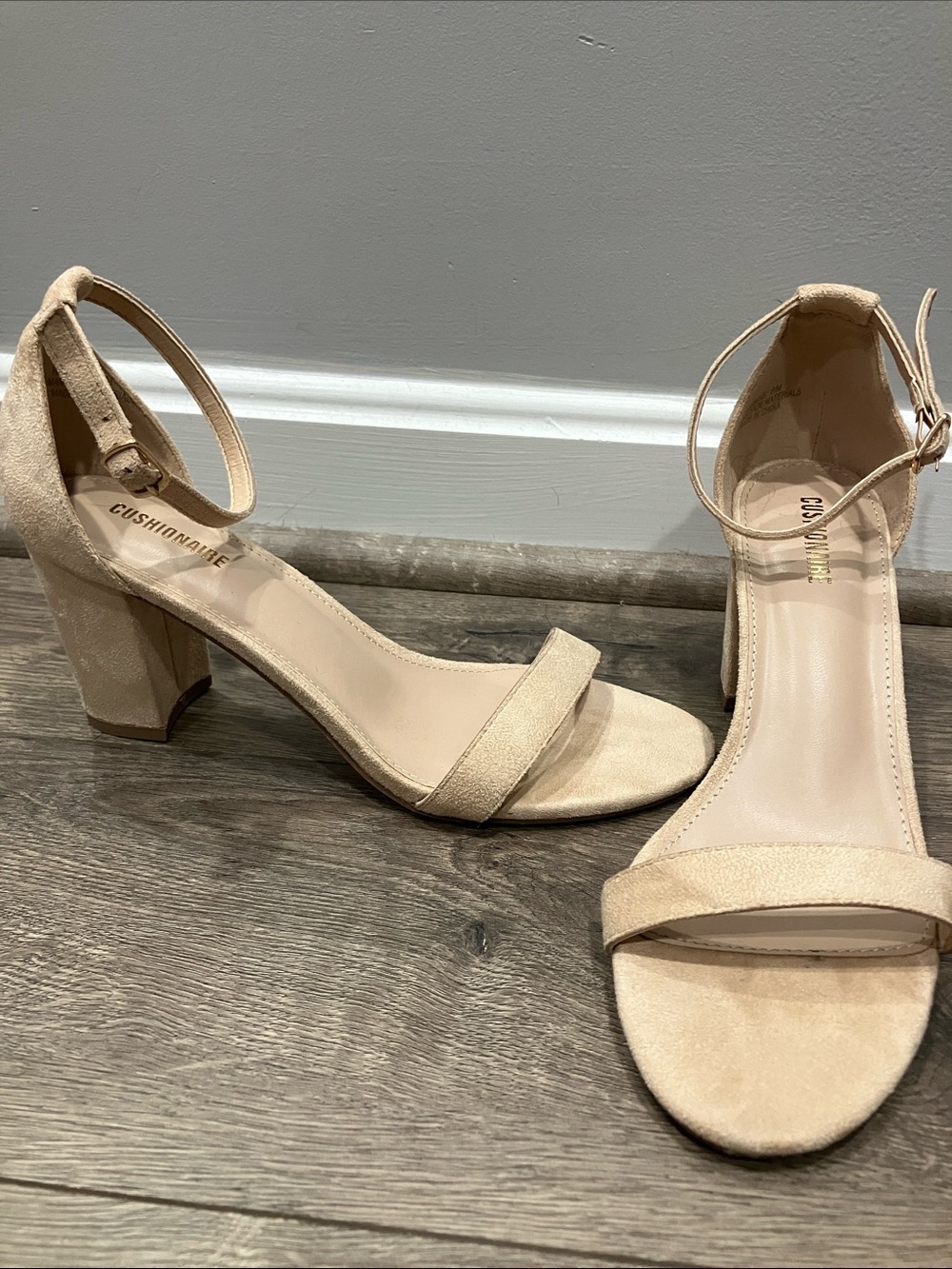 Cushionaire Women's Neutral Ankle-Strap Block Heel Sueded Sandals, Size 8